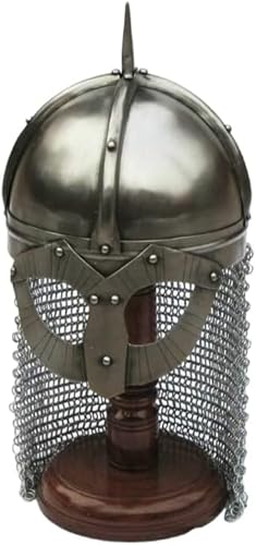 Gulvintilabcal Wikinger-Kettennetz-Helm, bequem und Kettenhemd auf Ständer, für Halloween, mittelalterliche Ritter-Rüstung, Kreuzritterhelm, Tempelhelm, Krieger-Kostüme, stark, langlebig, leicht, von Gulvintilabcal