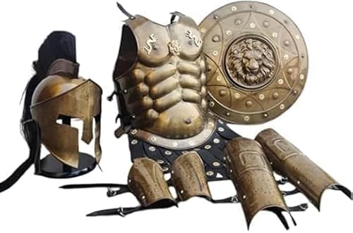 König Leonidas Spartan Armor Anzug, 300 Filmritter Römischer Spartaner Anzug für Halloween-Kostüm, Arm- und Beinschutz, Löwenschild, Spartaner-Schild von Gulvintilabcal