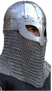 Lord of Battles Mittelalter Wikinger Kettenhemd Helm Wikinger Brille Stahlhelm mit zusätzlichem Kettenhemd für LARP, Evocation, Event oder Messe, starker und bequemer Helm für Halloween, Cosplay von Gulvintilabcal