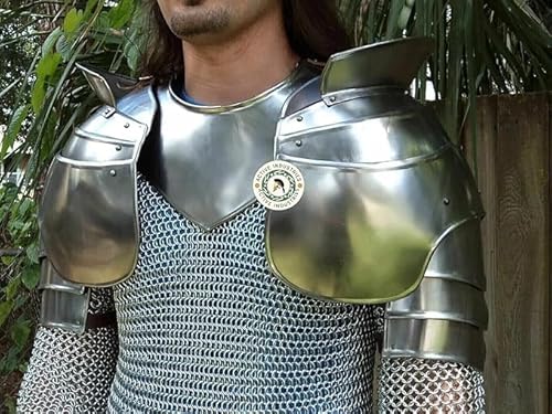 Mittelalterlicher Ritter Gorget & Pouldron Rüstung, Larp Rüstung Kostüm Cosplay Sca Larp Rüstung Silber Finish von Gulvintilabcal