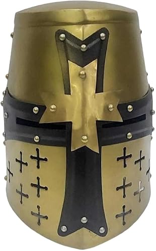 Mittelalterlicher Tempelkriegerhelm aus goldenem Messing, Kreuzritterritter, Tempelritter mit Messing-Design, mittelalterliches Kostüm, tragbarer Erwachsenen-Helm für Halloween, Cosplay, Weihnachten von Gulvintilabcal