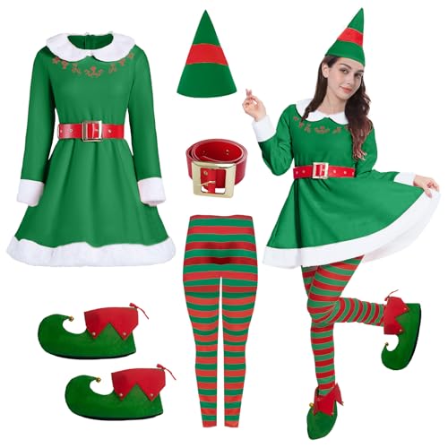 Gumyawl Elfenkostüm für Damen, Weihnachtskleid, Jovi-Elfenkostüm für Erwachsene, Cosplay-Kostüm für Urlaubsparty, Grün , XXL von Gumyawl