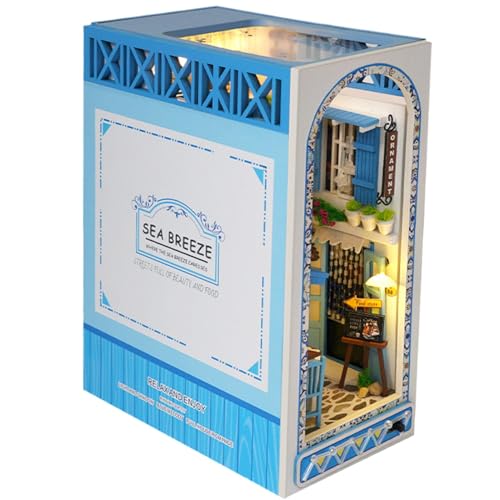 3D Holzpuzzle Book Nooks | Sea Breeze Miniatur Kit für kreative Buchstützen | Dekorative Bücherregalszenen für Buchliebhaber | Einzigartige Montage für Wohnkultur von Gungtj