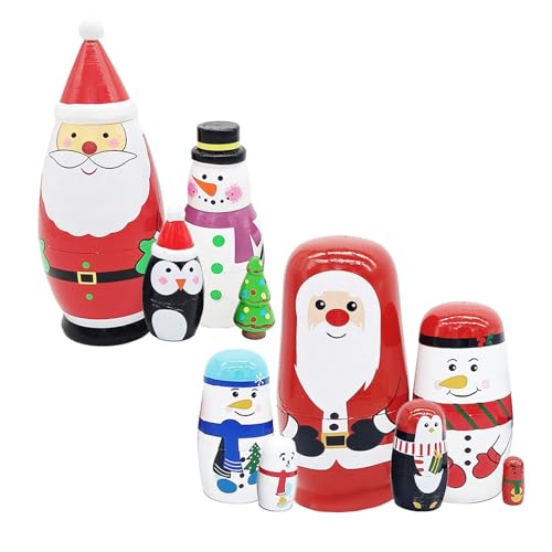 Gungtj Christmas Tree Nesting Dolls, Handmade Wooden Stacking Dolls, Russian Matryoshka Set, with 6.3x2.48 Inches and 5.71x2.76 Inches, Christmas Figures Decoration for Holiday Home Decoration von Gungtj