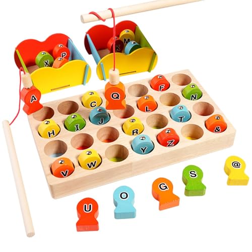 Gungtj Educational Fishing Toy, Magnetic Wooden Puzzle, Wooden Fishing Toys, Wooden Magnetic Fishing Game, Fine Motor Skill Toy, BC Alphabet Color Sorting Puzzle, Perfect for Kids von Gungtj