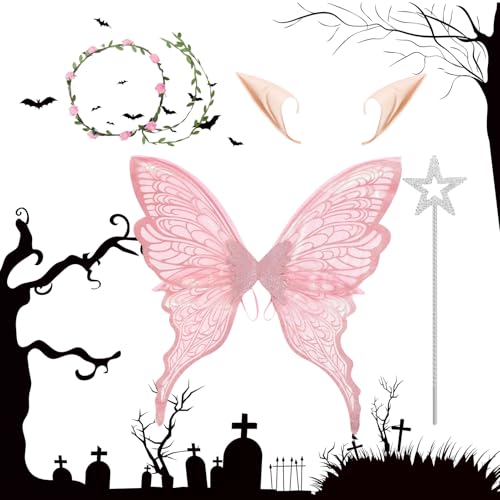 Gungtj Feenflügel Kostüm Set | Schmetterlingskostüm Flügel Für Halloween - Festliche Verkleidung Für Galabälle Theaterbühne Charakterdarstellung Gungtj Feenflügel Kostüm Set | Schmetterlingskostüm Flügel Für Halloween - Festliche Verkleidung Für Galabälle Theaterbühne Charakterdarstellung von Gungtj