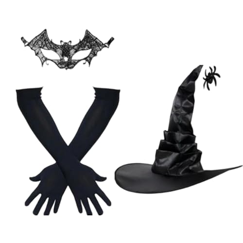 Gungtj Halloween-Hexenhut – Cosplay-Hexenkappen, breite Krempe, Kostüm, Handschuhe, Karnevals-Zubehör für Damen, Erwachsene, Halloween-Party, Cosplay, Maskerade, Foto-Requisiten Gungtj Halloween-Hexenhut – Cosplay-Hexenkappen, breite Krempe, Kostüm, Handschuhe, Karnevals-Zubehör für Damen, Erwachsene, Halloween-Party, Cosplay, Maskerade, Foto-Requisiten von Gungtj