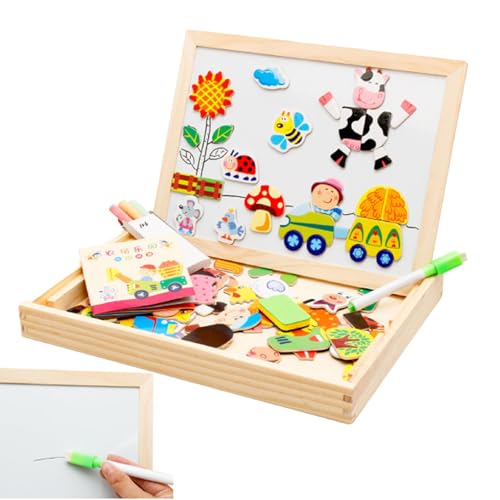 Gungtj Holzpuzzlespielzeug,Tierpuzzleset aus Holz | Magnetisches Bauernhof-Puzzlespielzeug - Tragbares Cartoon-Lernspielzeug, Kinder-Puzzlespielzeug für die Hand-Auge-Koordination von Gungtj