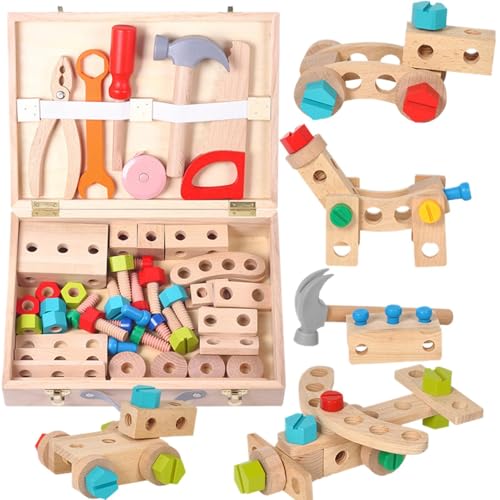 Gungtj Kids Tool Set, Wooden Tools, Carpenter Toys Set, Preschool Learning Tools, Construction Building Toy, Fine Motor Skills Toys, Kids Tool Set, Wooden Carpenter Toys von Gungtj