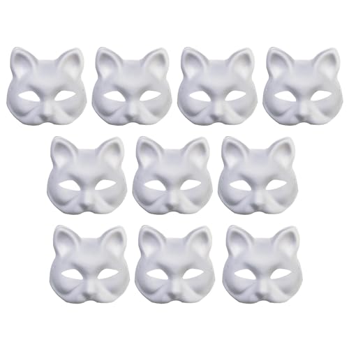 Gungtj Paintable Cat Masque, Cat Shape Masque, Half Face Cat Cover, Cosplay Cat Props, Halloween Cat Masque, Carnival Favors, 10PCS Cat Masque Set, Customizable Cat von Gungtj