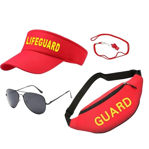 Gungtj Rettungsschwimmer Kostüm mit Zubehör, Verstellbares Rettungsschwimmer Outfit Rettungsschwimmer Kostüm mit Sonnenblende und Pfeife, Baywatch Komplettes Rettungsschwimmer Kostüm Set für Männer von Gungtj