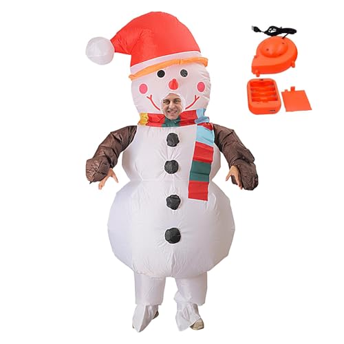 Gungtj Schneemann-Kostüm für Erwachsene, aufblasbares Schneemann-Kostüm, Weihnachts-Blow-Up-Anzug, Weihnachtsferien aufblasbares süßes Kostüm, lustiger aufblasbarer Anzug für Weihnachtsfeiern von Gungtj