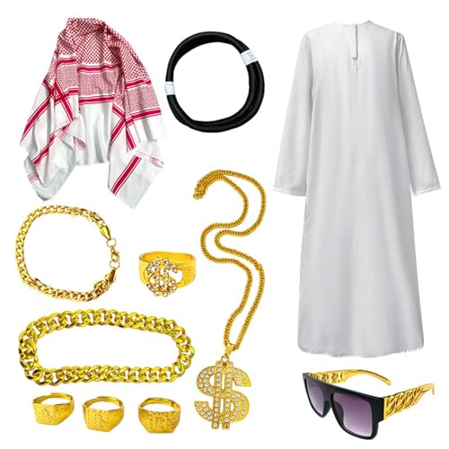 Gungtj Sheik White Robe – Arabisches -Bademantel-Set mit Kopftuch, lockere Verkleidung, Zubehör für Karneval, Mottopartys und Halloween-Partys von Gungtj