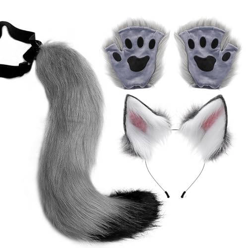 Gungtj Wolf Kostüm Erwachsene,Schwanz Mit Klemme Ohrspangen Und Handschuhe Aus Kunstfell | Einfaches Halloween Cosplay Outfit für Karneval Anime Cosplay Party und Bühne Gungtj Wolf Kostüm Erwachsene,Schwanz Mit Klemme Ohrspangen Und Handschuhe Aus Kunstfell | Einfaches Halloween Cosplay Outfit für Karneval Anime Cosplay Party und Bühne von Gungtj