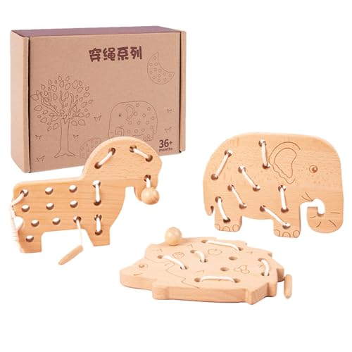 Gungtj Kids Educational Threading Toy Set | Wooden Lace Block Puzzle Shapes | Fine Motor Skills Development | Interactive Threading Puzzles for and Preschoolers von Gungtj