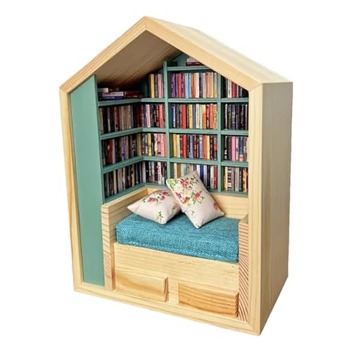 Wooden Model Kit, Miniature Bookstore Kit, 3D Wooden House Kit, Wooden Booknook Decoration, Creative Miniature World 10x5x18cm, Perfect and Suitable Decoration for Doll Houses von Gungtj