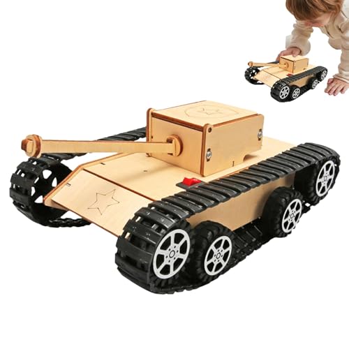 Wooden Tank Assembly Toy, Manual Tank Vehicle Building Kit, Educational Electric Crawler Model for Kids, STEM Learning Science Activity, 7.87x4.92x3.74 Inches von Gungtj