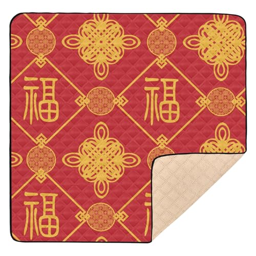 Baby-Spielmatte aus weichem Schaumstoff für den Boden, 127 x 127 cm, orientalisches chinesisches Symbol, Neujahr, rot, tragbare Aktivitätsmatte für Babys, Säuglinge, Kleinkinder von GuoChe