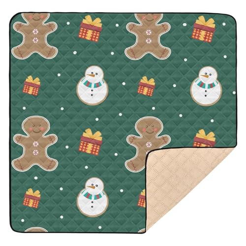 Große rutschfeste Baby-Spielmatte für den Boden, 127 x 127 cm, niedlicher Schneemann, Lebkuchengeschenke, grün, gemütlich, atmungsaktiv, Bauchzeitmatte für Babys, Säuglinge, Kleinkinder von GuoChe