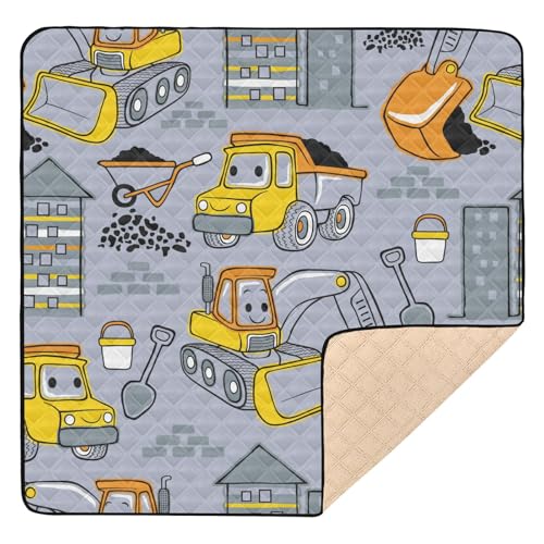 Große stabile Baby-Gymnastik- und Aktivitätsmatte für den Boden, 127 x 127 cm, Bautechnik, gelbe Fahrzeuge, grau, gemütlich, atmungsaktiv, Bauch-Aktivitätsmatte für Babys, Kleinkinder, Kleinkinder von GuoChe