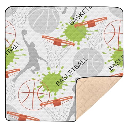 Große stabile Baby-Gymnastik- und Aktivitätsmatte für drinnen und draußen, 127 x 127 cm, Basketballspieler, Grunge-Sport, Grau, Grün, Schwarz, waschbar, Baby-Krabbelmatte für Babys, Säuglinge, von GuoChe