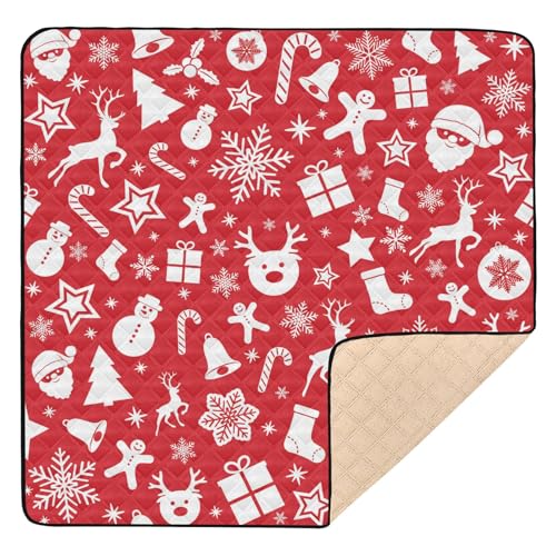 GuoChe Baby-Spielmatte aus weichem Schaumstoff für den Boden, 127 x 127 cm, Weihnachtselemente, Weihnachtsmann, rot, wasserabweisend, Baby-Krabbelmatte für Babys, Kinder, Kleinkinder, Säuglinge von GuoChe