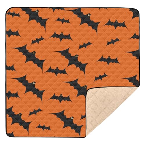 GuoChe Große rutschfeste Baby-Gymnastik- und Aktivitätsmatte für den Boden, 127 x 127 cm, Happy Halloween Fledermäuse, Orange, bequeme gepolsterte Babymatte für Babys, Säuglinge, Kleinkinder von GuoChe