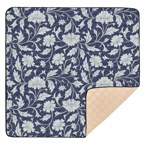 GuoChe Große rutschfeste Baby-Gymnastik- und Aktivitätsmatte für den Boden, 127 x 127 cm, Merry Christmas Holiday Floral Navy Blue Water Resistant Activity Entertainment Matte für Babys, Kinder, von GuoChe