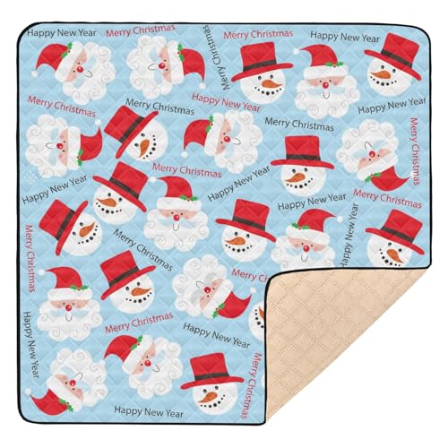 GuoChe Große rutschfeste Baby-Gymnastik- und Aktivitätsmatte für den Boden, 127 x 127 cm, Weihnachten, Weihnachtsmann und Schneemann, Happy New Year, gemütlich, atmungsaktiv, Spielmatte für Babys, von GuoChe