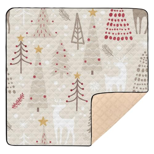 GuoChe Große rutschfeste Baby-Spielmatte für den Boden, 127 x 127 cm, niedlicher Winter, personalisierter Weihnachtsbaum, beige, wasserdicht, Bauch-Aktivitätsmatte für Babys, Säuglinge, Kleinkinder von GuoChe