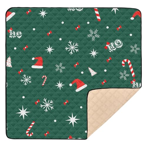 GuoChe Große rutschfeste Baby-Spielmatte für drinnen und draußen, 127 x 127 cm, Hohoho, Weihnachtsmann, lachender Weihnachtsbaum, rot, grün, waschbar, Trittmatte für Babys, Kinder, Kleinkinder, von GuoChe