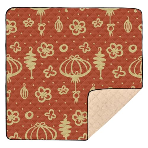 GuoChe Große stabile Baby-Gymnastik- und Aktivitätsmatte für den Boden, 127 x 127 cm, orientalisches chinesisches Neujahr, Blumenmuster, Rot, wasserdichte Trittmatte für Babys, Säuglinge, Kleinkinder von GuoChe