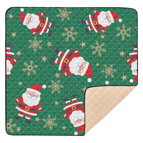 GuoChe Große stabile Baby-Gymnastik- und Aktivitätsmatte für drinnen und draußen, 127 x 127 cm, Weihnachtsmann, Schneeflocken, grün, ungiftig, Baby-Krabbelmatte für Babys, Kinder, Kleinkinder, von GuoChe