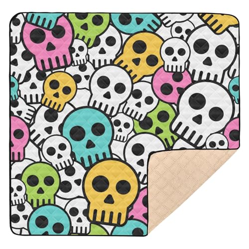 GuoChe Große stabile Baby-Spielmatte für den Boden, 127 x 127 cm, Cartoon, niedlicher Totenkopf, bunt, 1-teilige Trittmatte für Babys, Säuglinge, Kleinkinder von GuoChe