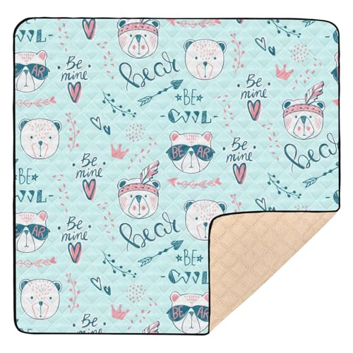 GuoChe Große stabile Baby-Spielmatte für den Boden, 127 x 127 cm, lustige Tiere, Bären, Blau, 1-teilige Aktivitäts-Unterhaltungsmatte für Babys, Säuglinge, Kleinkinder von GuoChe