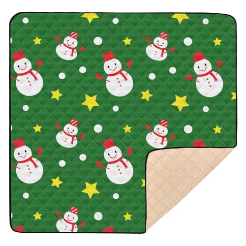 GuoChe Große stilvolle Baby-Gymnastik- und Aktivitätsmatte für den Boden, 127 x 127 cm, Weihnachtsschneemann, grüne dunkle Sterne, Neujahr, waschbar, Bauchzeit, Aktivitätsmatte für Babys, Säuglinge, von GuoChe