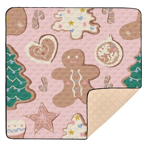 GuoChe Große stilvolle Baby-Gymnastik- und Aktivitätsmatte für den Boden, 127 x 127 cm, niedlich, weihnachtlich, Lebkuchen, Zuckerstange, Herz, Pfirsich, gemütlich, atmungsaktiv, Baby-Krabbelmatte für von GuoChe