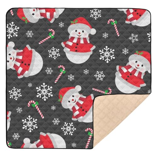 GuoChe Große stilvolle Baby-Gymnastik- und Aktivitätsmatte für den Boden, 127 x 127 cm, niedlicher Weihnachts-Schneemann, Schneeflocken, rot, schwarz, wasserdicht, Bauch- und Krabbelmatte für Babys, von GuoChe