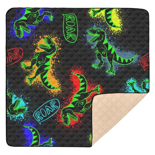 GuoChe Große stilvolle Baby-Spielmatte für den Boden, 127 x 127 cm, helles, buntes Dino-Schwarz, 1-teilige Bauchzeitmatte für Babys, Säuglinge, Kleinkinder von GuoChe