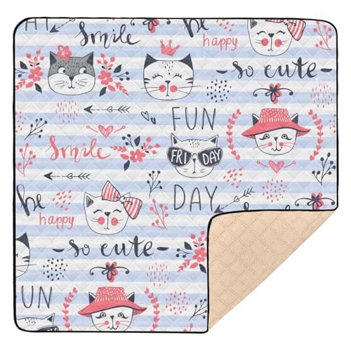 GuoChe Große stilvolle Baby-Spielmatte für den Boden, 127 x 127 cm, lustige Tiere, niedliche Katzen, gemütlich, atmungsaktiv, Bauch-Aktivitätsmatte für Babys, Kinder, Kleinkinder, Säuglinge von GuoChe