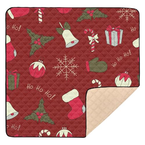 GuoChe Niedliche faltbare Baby-Spielmatte für drinnen und draußen, 127 x 127 cm, Merry Hohoho, rot, ungiftig, Spielzimmer-Aktivitätsmatte für Babys, Säuglinge, Kleinkinder von GuoChe