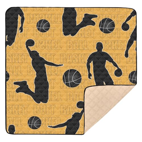 GuoChe Weich gepolsterte Baby-Gymnastik- und Aktivitätsmatte für Boden, 127 x 127 cm, schwarz, Basketballspieler, Orange, tragbare Bauchzeitmatte für Babys, Kleinkinder, Kleinkinder von GuoChe