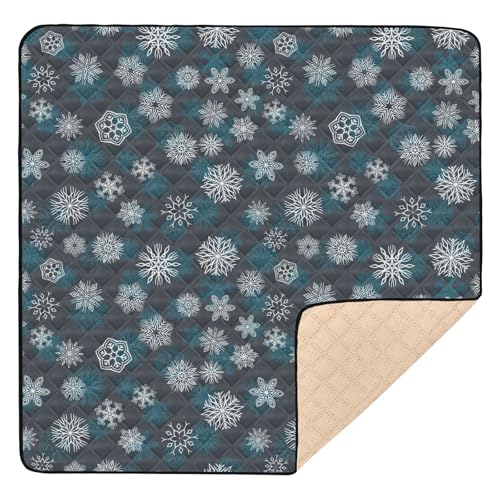 GuoChe Weich gepolsterte Baby-Gymnastik- und Aktivitätsmatte für den Boden, 127 x 127 cm, Frohe Weihnachten, Schneeflocken, blau, gemütlich, atmungsaktiv, Baby-Krabbelmatte für Babys, Kinder, von GuoChe