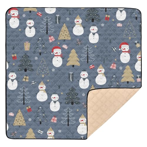 GuoChe Weich gepolsterte Baby-Gymnastik- und Aktivitätsmatte für drinnen und draußen, 127 x 127 cm, Weihnachts-Schneemann, Geschenke, Bäume, grau-blau, Urlaub, bequeme Bauchzeit, Aktivitätsmatte für von GuoChe