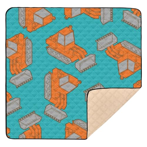 GuoChe Weiche, dicke Baby-Spielmatte für drinnen und draußen, 127 x 127 cm, orangefarbene Traktoren, blau, bequeme Aktivitätsunterhaltungsmatte für Babys, Kleinkinder, Kleinkinder von GuoChe