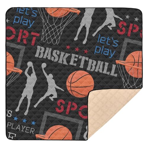 Niedliche, faltbare Baby-Spielmatte für den Boden, 127 x 127 cm, Basketballspieler, Sport, Grunge, schwarz, waschbar, Aktivitäts-Gym-Matte für Babys, Säuglinge, Kleinkinder von GuoChe