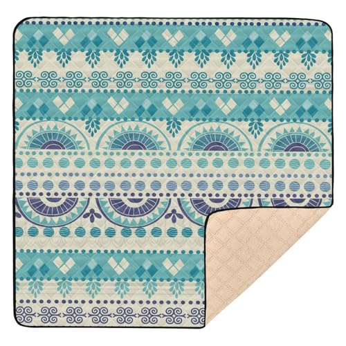 Weiche, dicke Baby-Gymnastik- und Aktivitätsmatte für den Boden, 127 x 127 cm, ethnisches Boho-Blau, tragbare Aktivitätsmatte für Babys, Kinder, Kleinkinder, Säuglinge von GuoChe