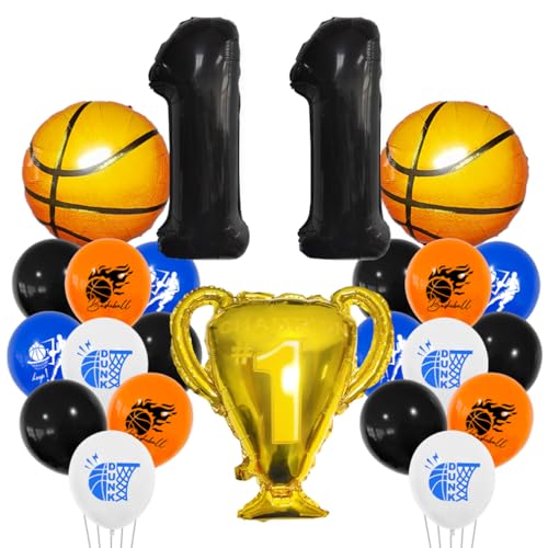 Guoguonb 11 Jahre Basketball Geburtstag Deko Schwarz 11. Geburtstag Trophäen Großer Basketball Zahlenballon 11 Folienballon Bedruckte Ballons für 11st Geburtstag Partyset Dekoration von Guoguonb