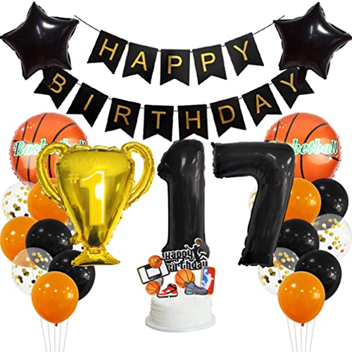 Guoguonb 17 Jahr Basketball Thematische Dekoration Set Happy Birthday Banner Großes Basketball Luftballon Cake Topper Zahl 17 FolienBallon für Basketball-Fans Birthday Party Geburtstagsdeko von Guoguonb