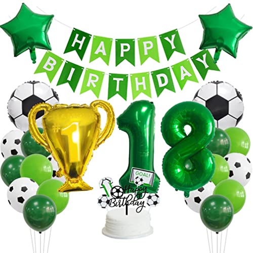 Guoguonb 18 Jahr Fußball Geburtstag Dekorationen Set Happy Birthday Banner Zahl 18 Ballon Champions' Trophy Fussball FolienBallon für Kinder Fußball Themenfeier Party Kindergeburtstag Deko von Guoguonb